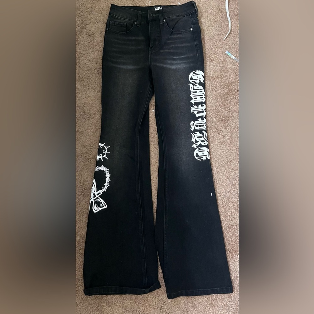 Black Graphic Flare Jeans